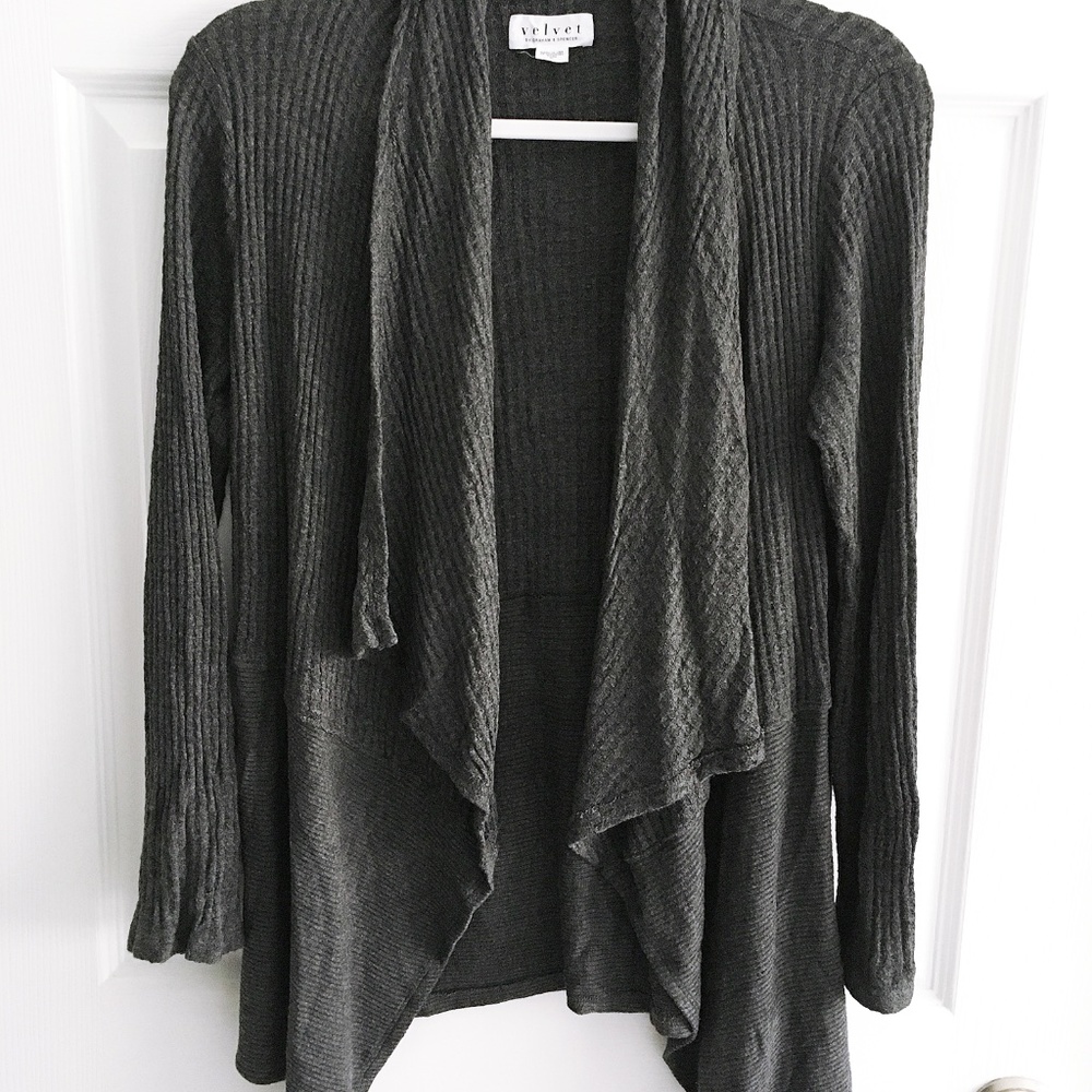 Velvet Graham & Spencer Dark Gray Knit Bertha Draped Cardigan - S